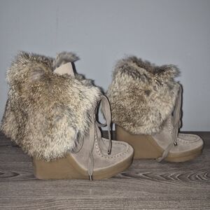 Coach Genuine Fur Trim Wedge Boots